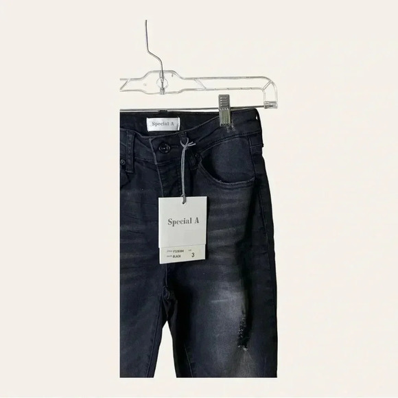 0805. SPECIAL A BLACK DENIM JEANS FACTORY DISTRESSED SIZE 3 - Picture 4 of 10